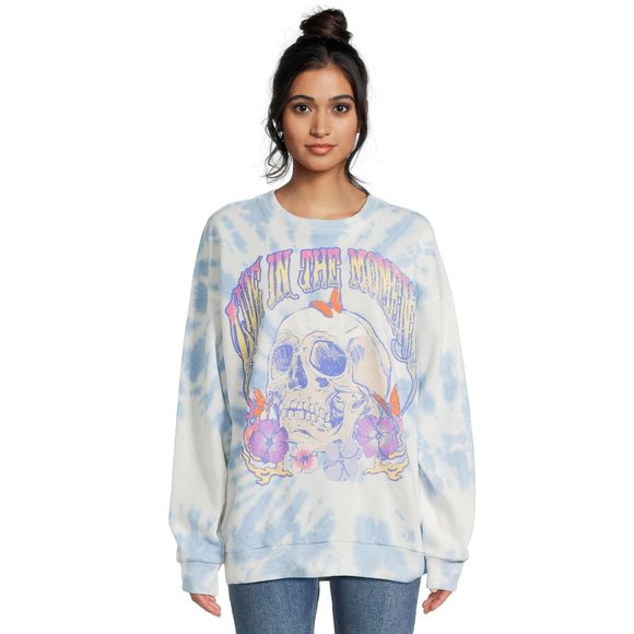 No Boundaries Juniors’ Washed Graphic Sweatshirt, Sizes XS-XXXL-Freshwater Blue - Picture 1 of 5
